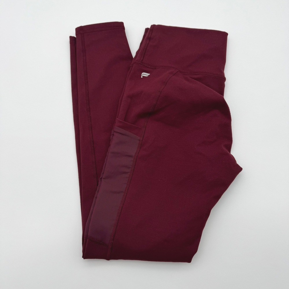 Fabletics PowerHold High Waisted Burgundy Mesh Pocket Leggings Womens Size Small - Picture 2 of 7